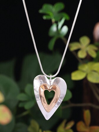 Cring Coco 1st Mode Enkel Elegant Vintage Casual Guld & Silver Zinklegering Dubbellager Hjärtdekor Långt halsband, Lämplig för kvinnor Vardagskläder, Semester, Fest, Alla hjärtans dag present