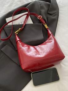 1 件女士休闲时尚纹理包大容量新款流行设计单肩包通勤饺子包，酒红色包，适合高中生、大学生、工作场所、学校、工作、通勤、工作、旅行、圣诞礼物。无吊坠 - 紅色 - 查看 6