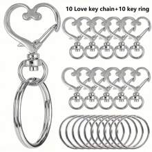 20/50/100 piezas Llavero con giro en forma de corazón - Mosquetón de metal colorido con muelle, apto para manualidades DIY, joyería, cordones y accesorios, aleación de zinc - Plateado - Ver 18