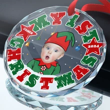 Catygift Customized Baby Face - Our First - Personalized Round Glass Ornament, Baby Gift, Birthday, Graduation - As Shown - View 7
