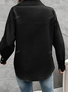 Casual & Work Oatmeal Open Collar Long Sleeve Blouse