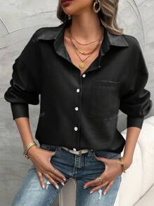 Casual & Work Oatmeal Open Collar Long Sleeve Blouse