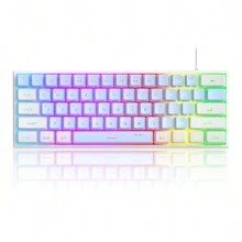 MageGee TS91 60% Compact Wired Keyboard 61 Keys RGB Backlight Small Portable Office Computer Membrane Keyboard For Windows PC Laptop Gamer White Blue - Blue - View 5