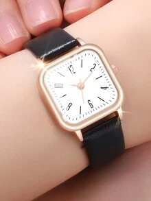 4 chiếc đồng hồ đeo tay thạch anh vuông thời trang bằng da cho cặp đôi + vòng tay trái tim tinh tế cho mùa tựu trường Giáng sinh Lễ tạ ơn Ngày lễ tình nhân - Nhiều màu - Xem 3