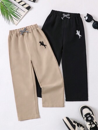 2 件装年轻男孩休闲日常独角兽印花直筒裤，秋季