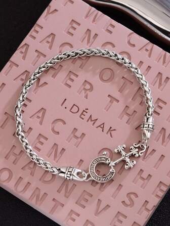 1pc Elegant Braided Chain Cross & Horseshoe Charm Bracelet For Women, Suitable For Daily Wear