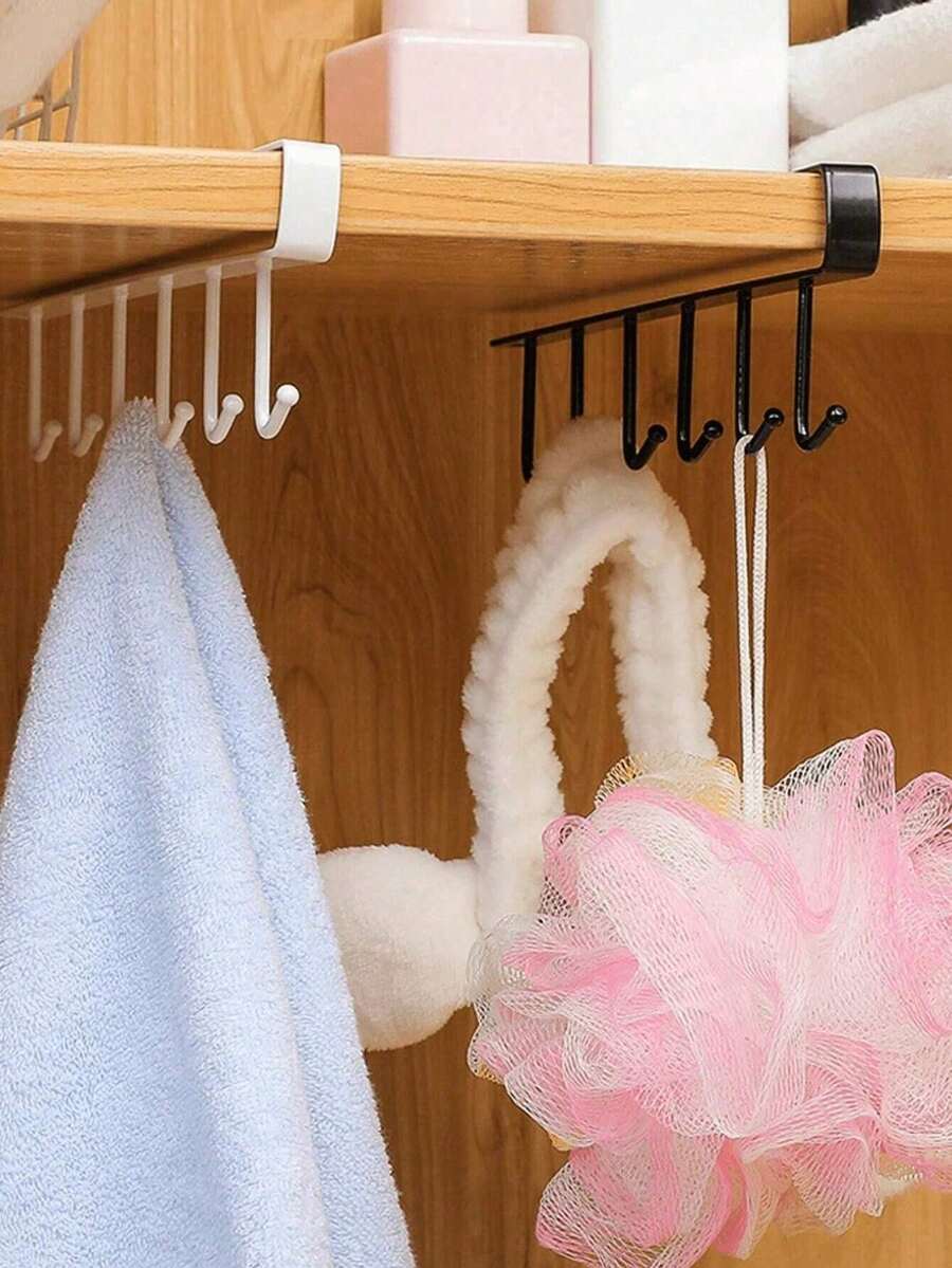 1 Stück Eisenhaken Tassen Halter Aufbewahrungsregal mit 6 Haken, geeignet für Schränke, Töpfe und Schaufelregale sowie Aufbewahrungsregale, die kein Bohren erfordern