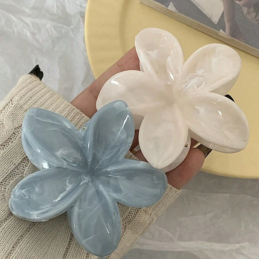 2 chiếc kẹp tóc nhựa hoa ombre màu xanh và trắng cỡ lớn, thời trang và thanh lịch, thích hợp cho hàng ngày, giải trí, tiệc tùng, đi làm, kỳ nghỉ - Phụ kiện tóc