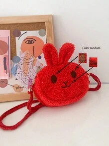 可爱、毛绒、柔软、轻便且用途广泛的卡通兔子造型休闲卡哇伊斜挎包。毛绒拉链开合。可单肩斜挎。便携式零钱包，非常适合日常生活、外出、旅行、购物和玩耍。生日礼物。 - A - 查看 7