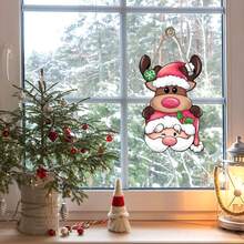 圣诞圣诞老人驯鹿前门标志，粉色圣诞可爱鹿木门挂件户外门廊装饰，节日木花环室内墙壁装饰 - 彩色 - 查看 5