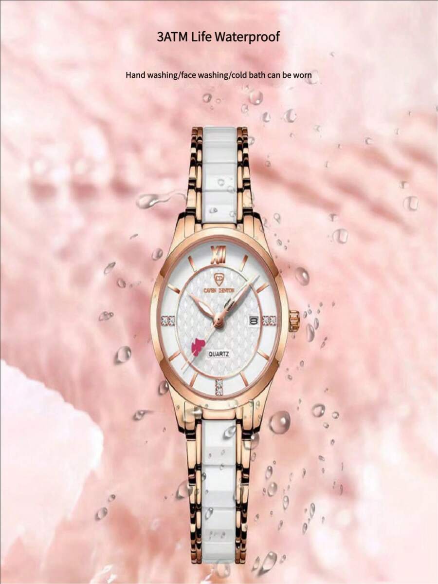 SENO S 1 件时尚陶瓷手表，带钻石装饰日历显示，女士防水石英表 - 均碼 - 查看 1