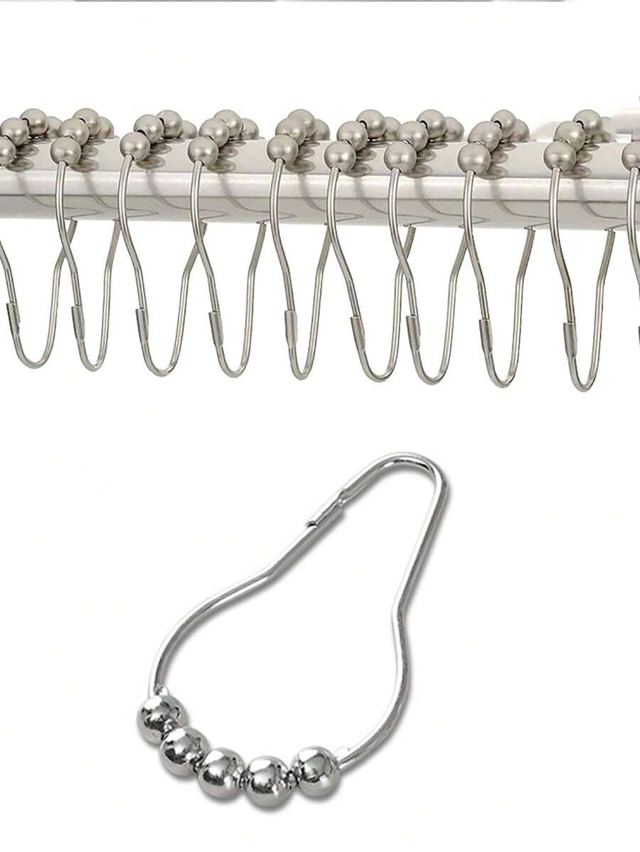 12 件不锈钢窗帘/浴帘挂钩，适用于浴室、窗户、窗帘、五金配件 - 彩色 - 查看 1