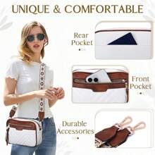 VASCHY Crossbody Bags For Women, Vegan Leather Quilted Shoulder Purse With Detachable Strap, Mini Solid Color Shoulder Bag With Rivet Decoration, Fashionable Love Design Satchel Bag, Classic Handbag With Adjustable Strap, Large Capacity Soft Wax Leather Ombre Shoulder & Crossbody Bag, Perfect For Work, Commute, Dating, Parties, Ideal For Music Festivals & Concerts, Christmas Gift, Thanksgiving Bag, Winter Essentials, Holiday Gift Backpack, Cozy Cold Weather Shoulder Bag, Waterproof Winter Backpack - white brown - View 4