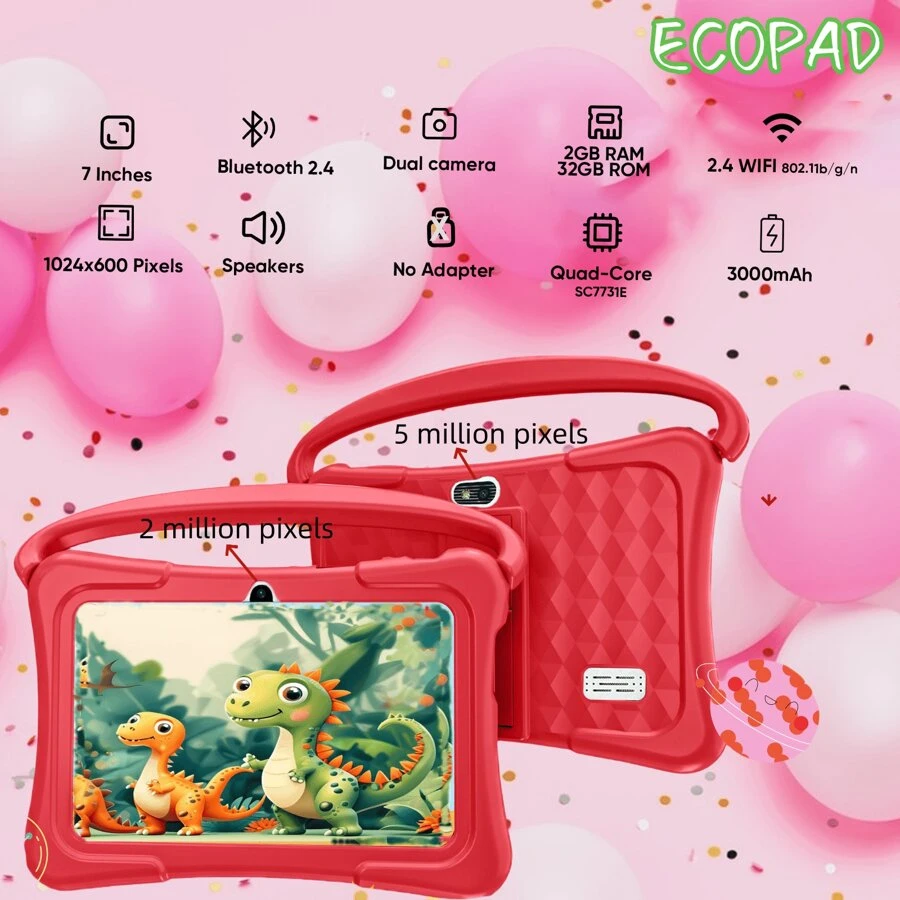 Android 11 平板电脑。四核 7 英寸 IPS 高清触摸屏平板电脑。1024 X 600 分辨率，2GB RAM 和 32GB ROM 内存，具有 512GB 可扩展性。200 万前置摄像头和 500 万后置摄像头，预装 IwawaAPP，3000mAh 电池，家长控制，2.4gwifi802.11b/G/N，蓝牙 4.2 平板电脑。UnisocSC7731E 1.3GHz