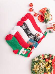 4 双女士圣诞毛绒袜子，蓬松不脱落中筒袜，美丽女性之选（随机 4 双） - 彩色 - 查看 6