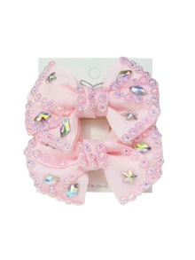 1 对手工制作的星星水钻蝴蝶结发夹，日常发饰，甜美百搭鳄鱼发夹，儿童发饰礼物，女童发夹，适合日常使用 - 彩色 - 查看 4