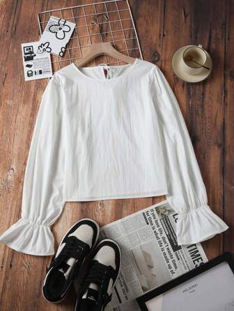 夏季小众设计衬衫，采用硬质面料和领带，长袖，适合娇小女性