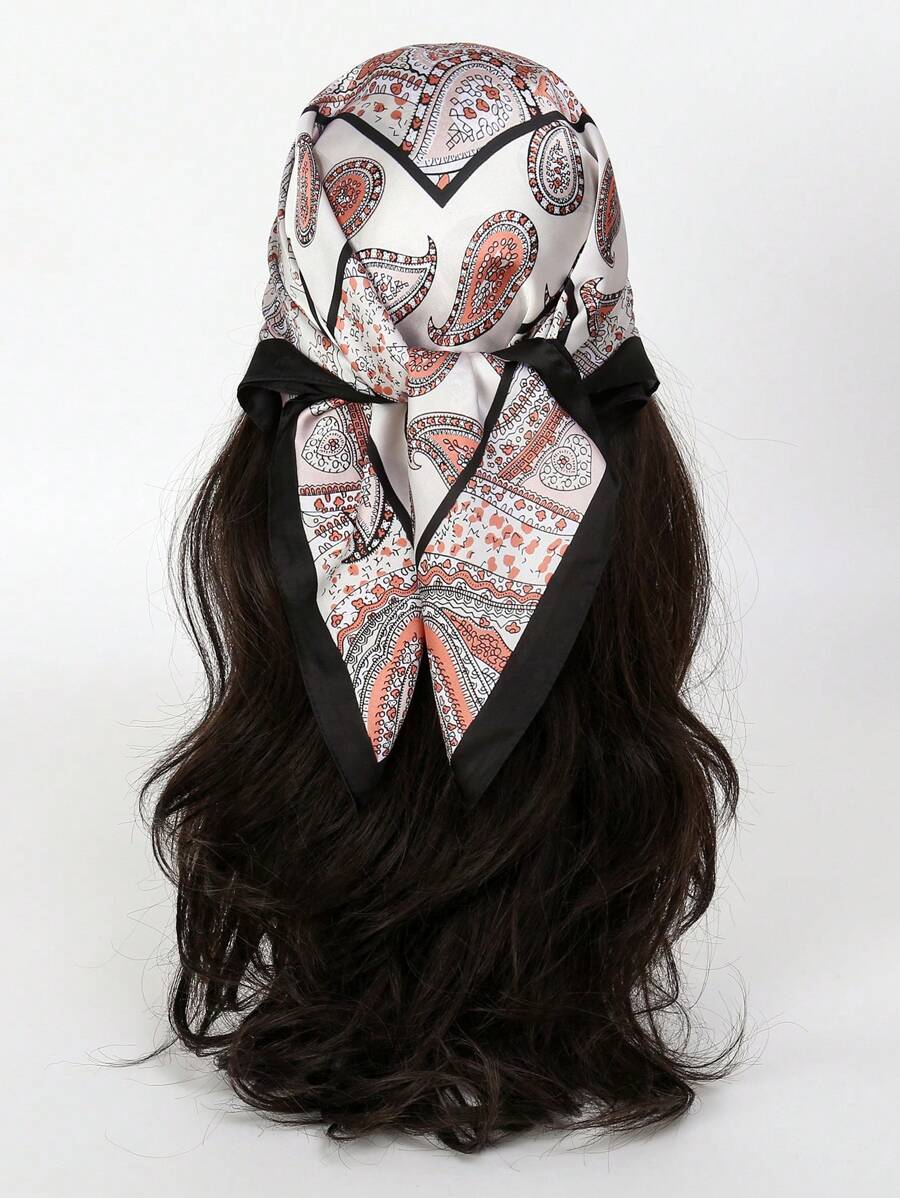 1 chiếc khăn Bandana họa tiết Paisley dành cho nữ, khăn trùm đầu bằng vải lụa, khăn quàng cổ hình vuông, thích hợp sử dụng hàng ngày