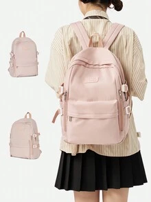 学生学校背包笔记本电脑背包适合大学女生初中高中青少年女生书包旅行背包 - 粉色 - 查看 2