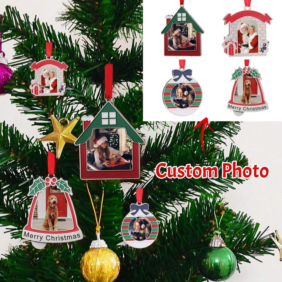 1PC Personalized Ornaments With Photo - Custom Picture Ornaments 2024 Decorations 2024 Custom Picture Text Hanging Ornaments Bells Houses Shape Custom Tree Decoration Souvenir Gifts For Family Couple Tree Home Decoration Xmas Gifts For Mom Dad Kids Pets Friend Gifts For Women Friendship,Long Distance Friends, BFF, Work Besties Gift Birthday Graduation - Multicolor - View 1