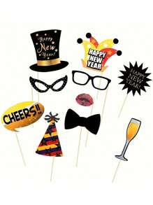 Kit di 2025 cornice per foto per festa di Capodanno e 10 accessori, decorazioni in carta per photobooth adatte per feste di vacanza, celebrazioni di Capodanno, Natale, senza piume, con motivi assortiti