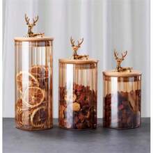 1 pieza/3 piezas Tarro de vidrio elegante con tapa y cuchara de bambú - Almacenamiento de cocina hermético para especias, arroz, café, caramelos | Vidrio grueso, reutilizable, lavar a mano | Empaque de perlas artificiales