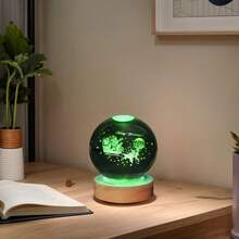 1 件 3D 圣诞老人、圣诞猫、圣诞雪人激光雕刻水晶玻璃灯泡小夜灯，带 LED 变色灯、USB 电源 - 非常适合卧室装饰、家居装饰、送给妻子、儿子、女儿的礼物 - 彩色 - 查看 2