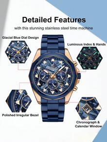 REWARD 1 件不锈钢表带新款男士运动手表，日历，夜光，防水，多功能计时码表，适合日常装饰和礼物 - 均碼 - 查看 10
