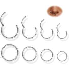 12 件环形鼻环，16g 18g 316L 医用钢铰链鼻环，男女皆宜，鼻环环形鼻中隔环软骨唇环身体穿孔首饰，银色、金色、黑色、玫瑰金
