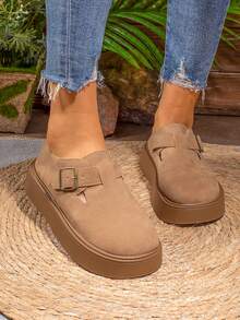 Women's Fluffy Lined Snow Boots, Thick Sole Anti-Slip Warm Winter Casual Slip-On Flat Loafers - Khaki - View 2