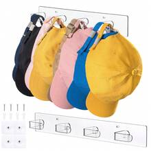 Acrylic Hat Organizer 4 Packs, Hat Rack For 16 Hat Holder, Bathroom Towel Wall Hooks Heavy Duty, Self-Adhesive & Dirlled Installation Baseball Cap Organizer, Hat Storage And Organization Gift