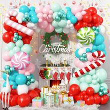 Bộ bóng bay Giáng sinh hình vòm 146 chiếc màu hồng đỏ xanh lục xanh lam bong bóng cao su vòng hoa màu hồng xanh lá cây kẹo que Giáng sinh bong bóng lá kim xoáy cho trang trí tiệc sinh nhật năm mới ngày lễ - Nhiều màu - Xem 1
