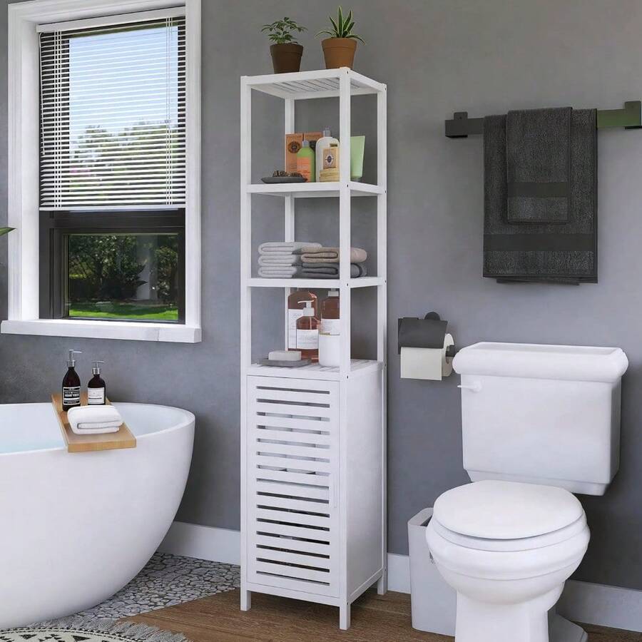 Bathroom Floor 6 Tier Tall Thin Linen Tower Storage