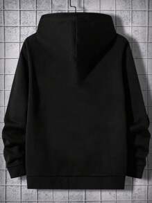 Plus Size Men's Paris Letter Print Hooded Zip-Up Jacket, Autumn/Winter