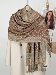 1 件女士奢华佩斯利花卉刺绣流苏围巾，时尚围巾，优雅舒适，四季皆宜，适合日常穿着 - 佩斯利花紋刺繡披肩 - 查看 24