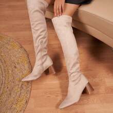 Women's Fashion Versatile Minimalist Over-The-Knee High Heel Boots - Beige - View 2