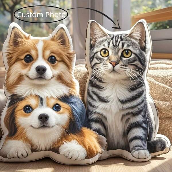 1pc Customized Pet Portrait Pillow - DIY Cat/Dog Stuffed Throw Pillow, Pet Lover Gift, Polyester Fiber Cushion, Perfect For Valentine's Day, Christmas, Thanksgiving, Birthday (10cm Without Zipper)