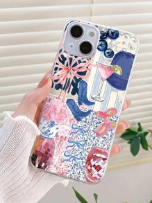 Western 1pc IPhone Cocktail Graphic Full Coverage TPU Phone Case - Multicolor - View 2
