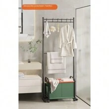 Floor Standing Double Layer Clothes Rack, Home/Bedroom Hanging Garment Rack, Bedside Luxury Clothes/Bag Storage Hanger Stand, Portable Wardrobe, Bedroom Closet, Entryway Coat Rack, Living Room Display Rack, Bathroom Storage Shelf - Multicolor - View 12