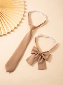 2pcs/Set 33cm Adjustable Solid Color Necktie With Bowtie Set For Boys And Girls,  Prefect For Students Uniform, Performance, Party, Etc. - Multicolor - View 4
