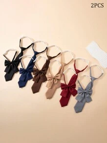 2pcs/Set 33cm Adjustable Solid Color Necktie With Bowtie Set For Boys And Girls,  Prefect For Students Uniform, Performance, Party, Etc. - Multicolor - View 2