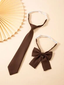 2pcs/Set 33cm Adjustable Solid Color Necktie With Bowtie Set For Boys And Girls,  Prefect For Students Uniform, Performance, Party, Etc. - Multicolor - View 8