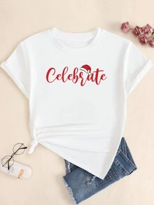 Christmas Time Printed T-Shirt Casual Cotton Comfort Babylook Short Sleeve - trắng - Xem 2