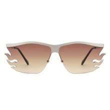 1pc Rimless Square Sunglasses With Tinted Lenses, Modern Minimalist Oversized Shades For Women & Men, UV Protection Lightweight Eyewear For Driving, City Outfits, Beach Holidays, BBQ Parties,  Cafes And Outdoor Adventures - 棕色 - 查看 2