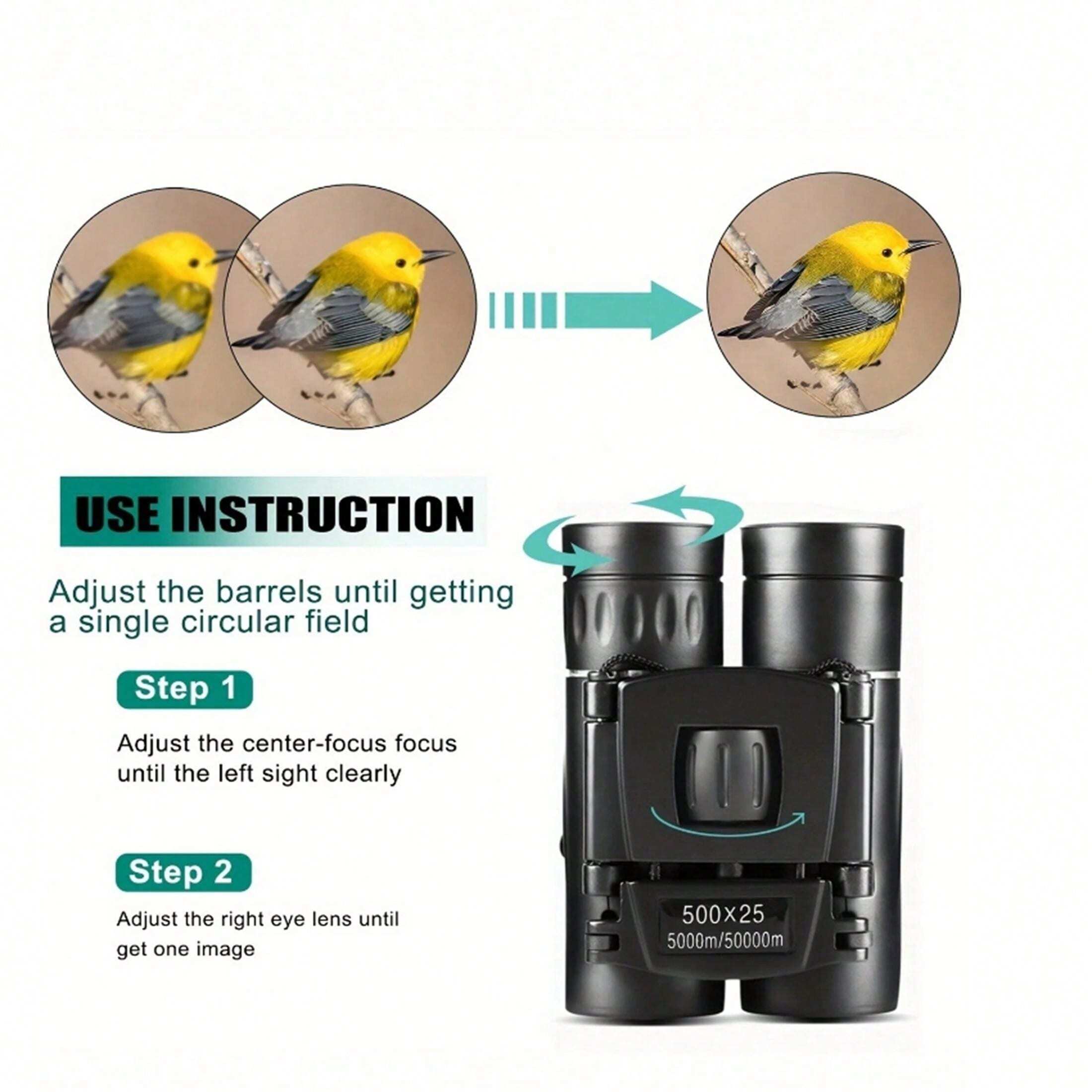 1pc 500x25 Binoculars High Definition Folding Mini Telescope, Bak4