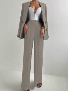 بدلة نسائية أنيقة كاجوال تتكون من جاكيت وبنطال مستقيم للعمل المكتبي ، مناسبة للخريف والشتاء، مزودة بوسادة في الكتف، 2 قطعة