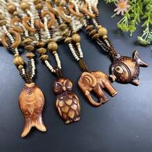 4 件套复古简约木质串珠项链套装，棕色调，适合女性日常、节日派对、时装秀、街头、度假、休闲装、配饰、小礼物，用途广泛