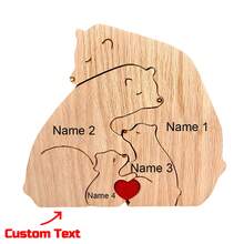 定制个性可爱熊家庭动物组合木质桌面拼图装饰，可爱家居装饰，感恩节母亲节父亲节时尚创意礼物，适合家庭生日毕业 - 木質色 - 查看 13