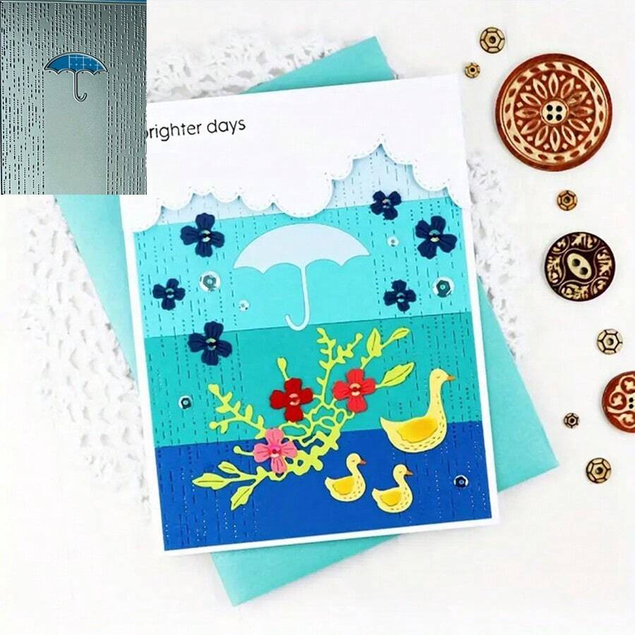 1 Piece Rainy Day Umbrella Background Frame Metal Cutting Die Cutting Die, Tool For DIY Scrapbook Album Decoration Embossed Paper Scrapbook Die Greeting Card Envelope Making - Silver - View 1