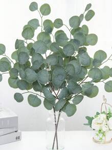 1/3 片人造桉树叶假植物茎仿桉树婚礼花束中心装饰家居装饰（绿色）